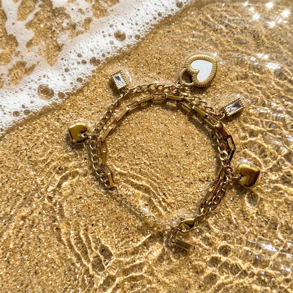 Hearts Bracelet, 18K Gold Plated Steel