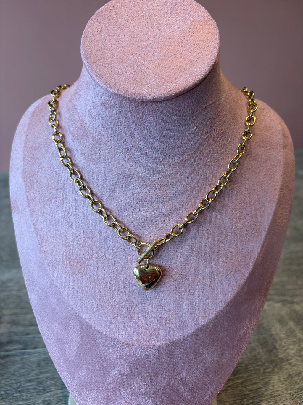 18ct Gold plating Heart Tbar Necklace