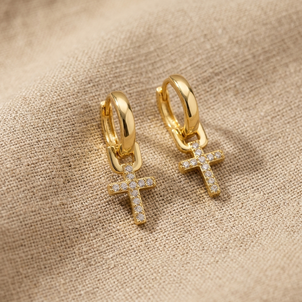 Cross Style drop Earrings with zircon inlay