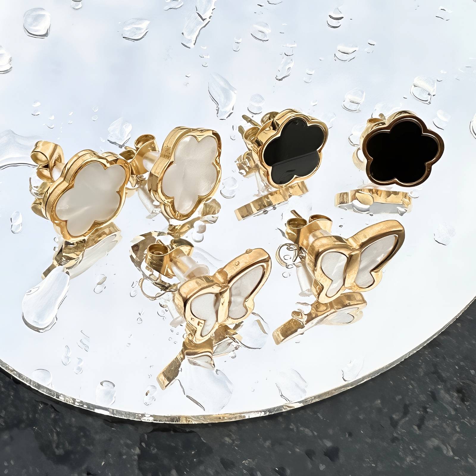 Flowers Earrings, 18K Gold Plated Steel