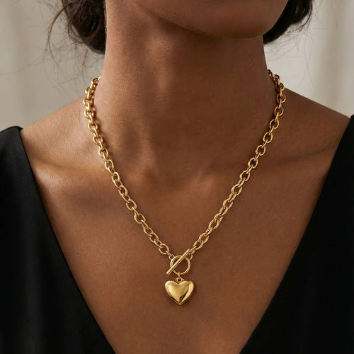 18ct Gold plating Heart Tbar Necklace