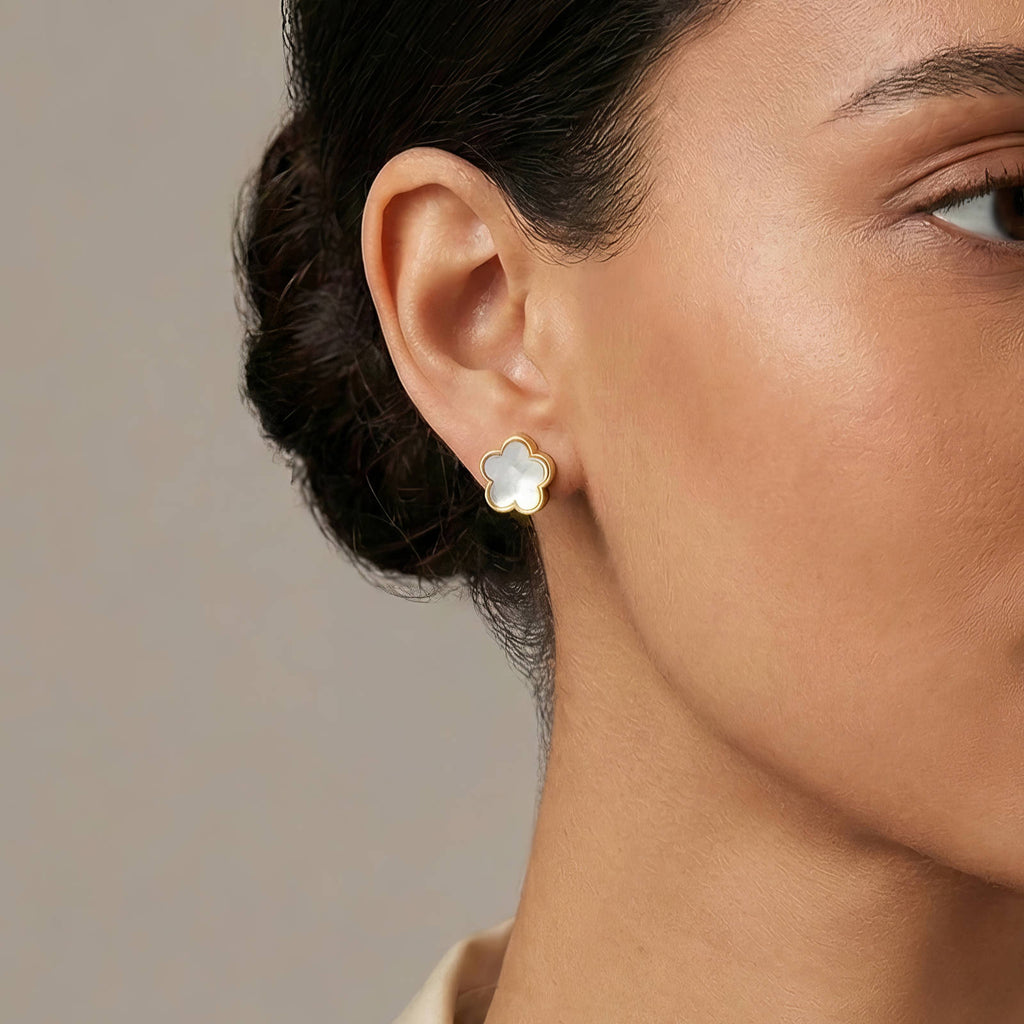Flowers Earrings, 18K Gold Plated Steel