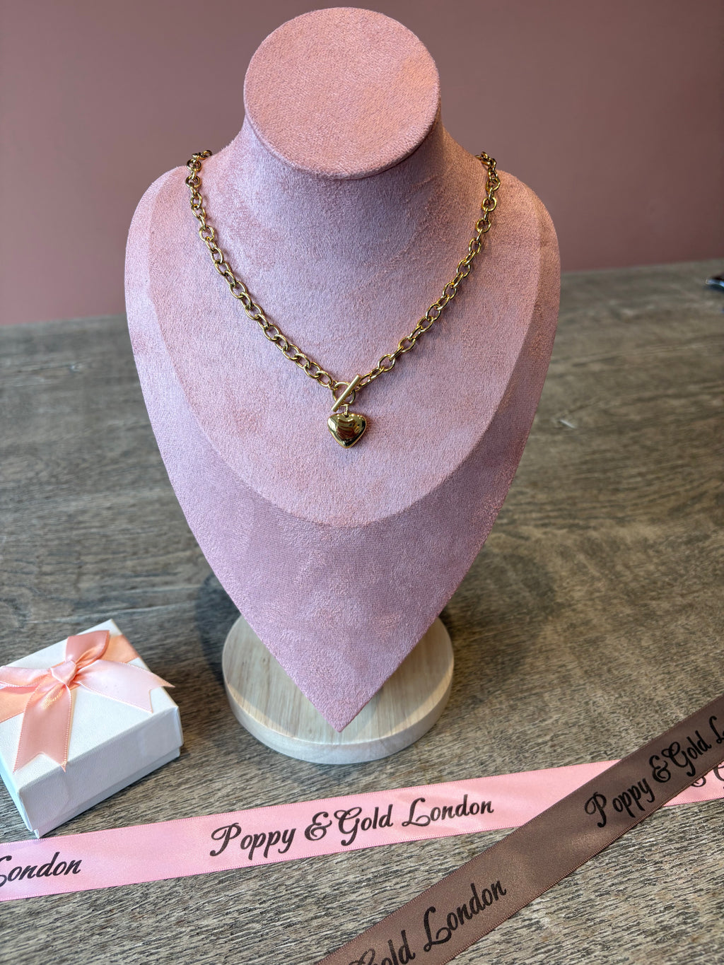 18ct Gold plating Heart Tbar Necklace