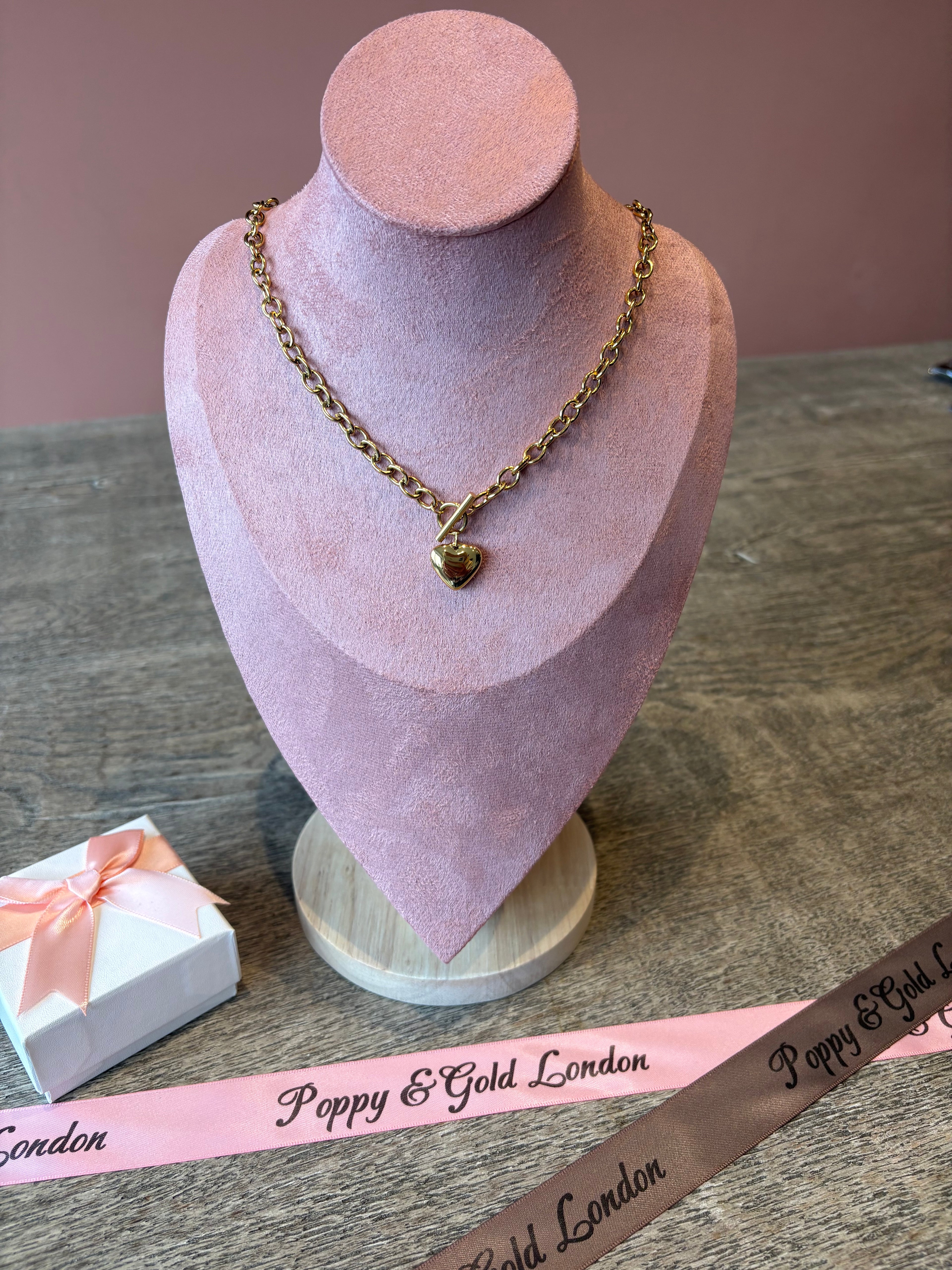 18ct Gold plating Heart Tbar Necklace