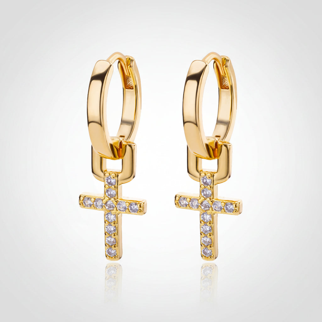 Cross Style drop Earrings with zircon inlay