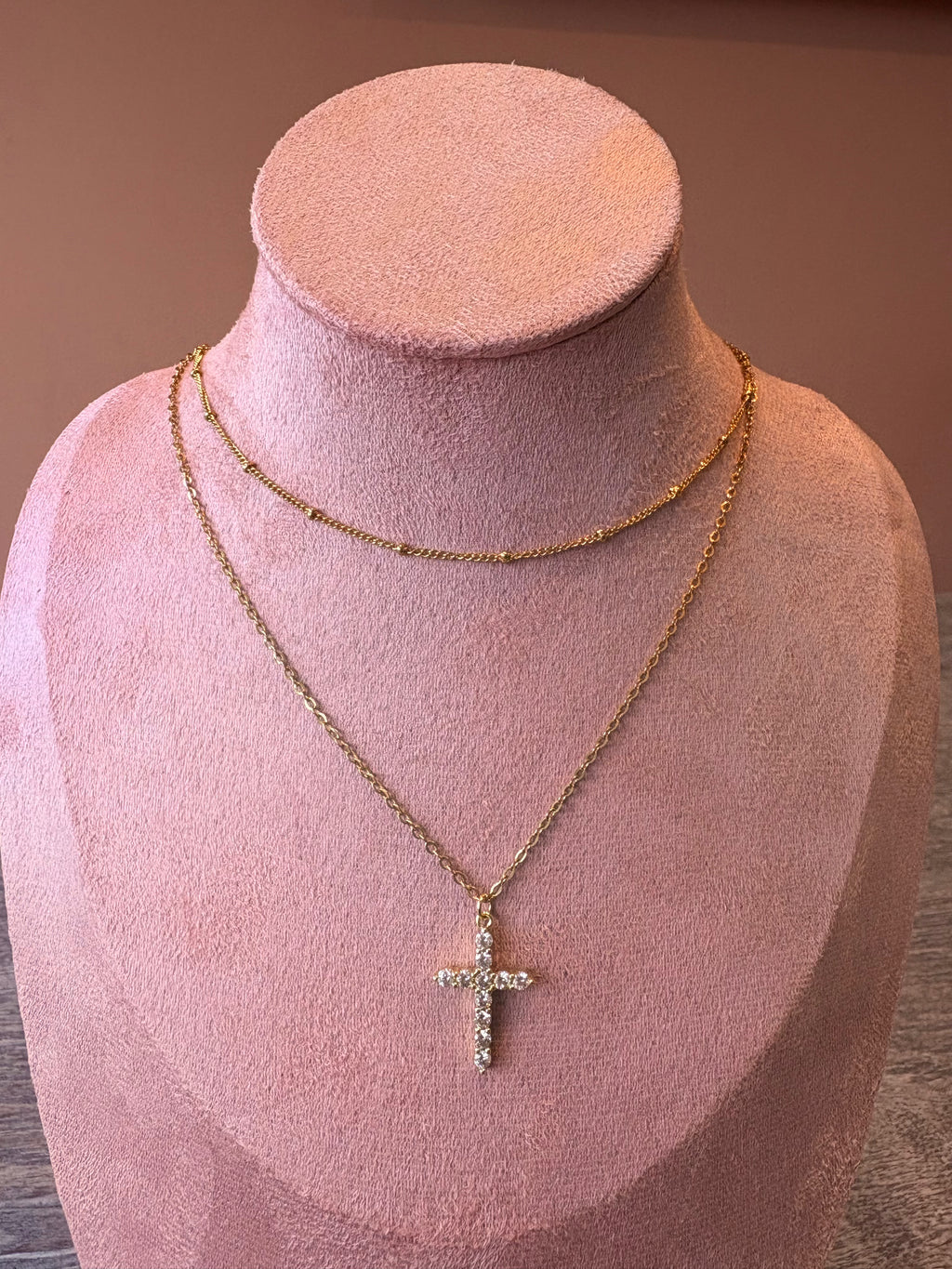 Crosses Necklace, 18K Gold Plated Steel stacked with two chains
