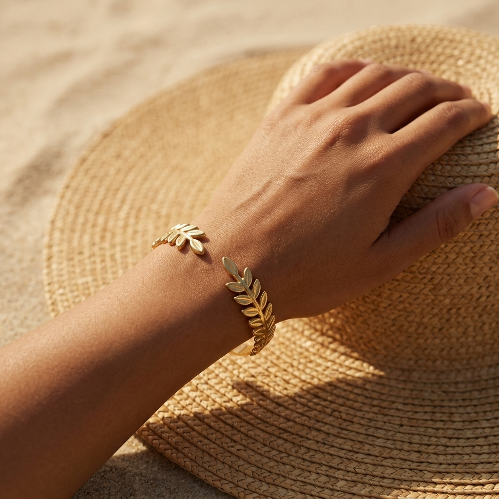 Leaves Bracelet, 18K Gold Plated Steel