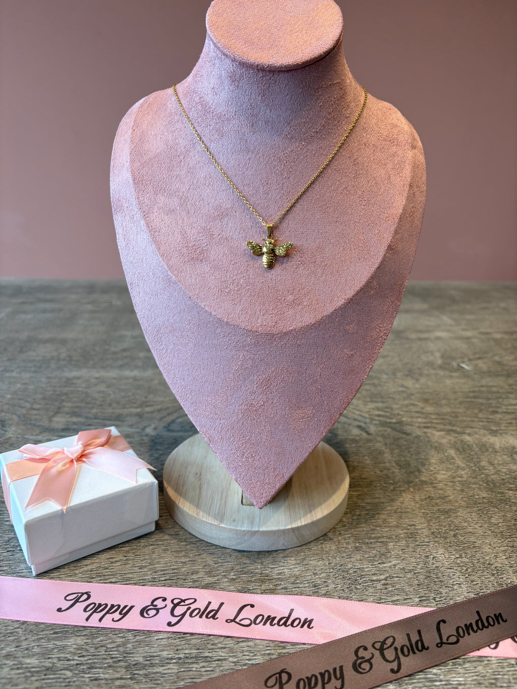 Bee Necklace, 18K Gold Plated Steel