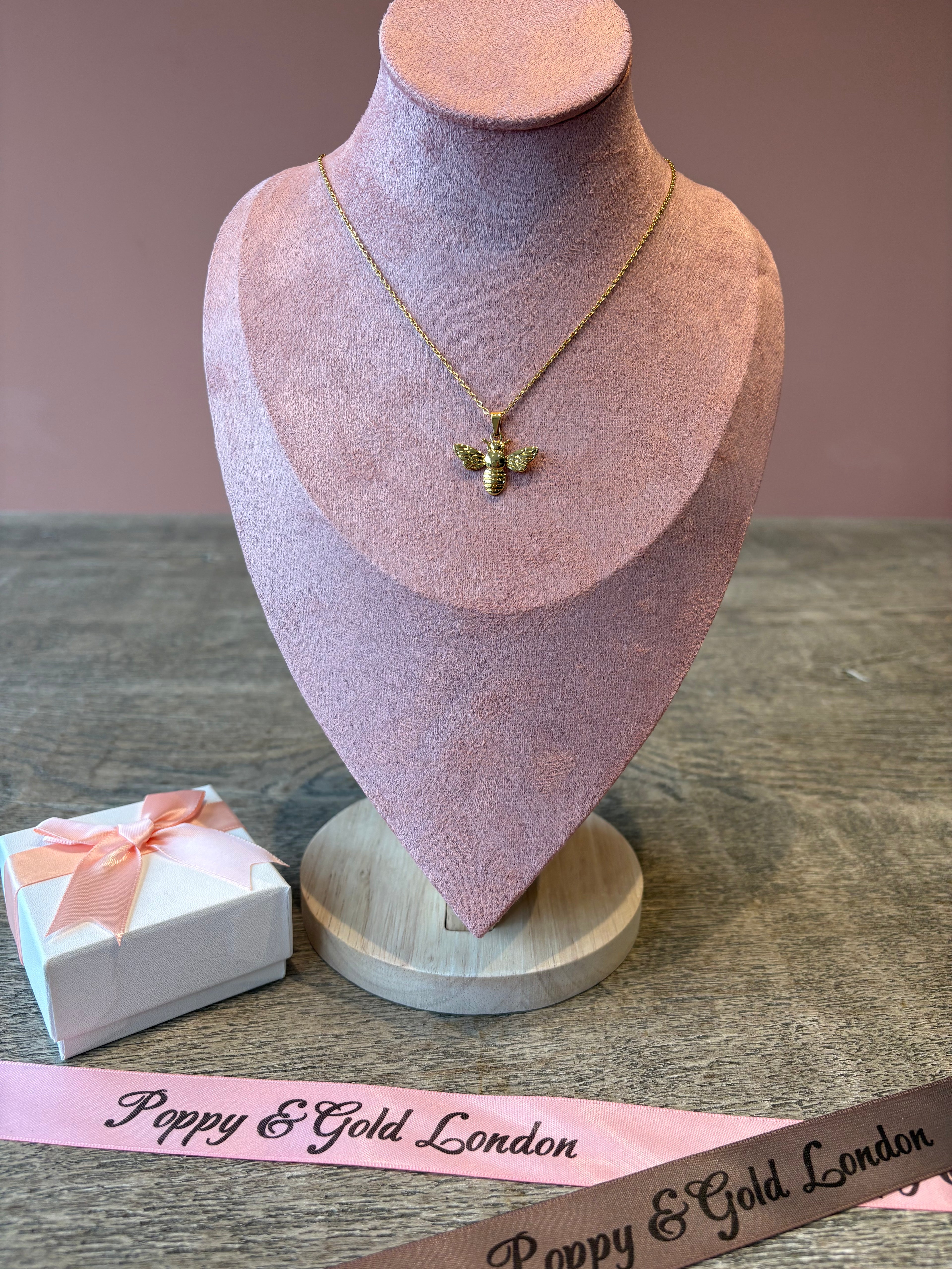 Bee Necklace, 18K Gold Plated Steel