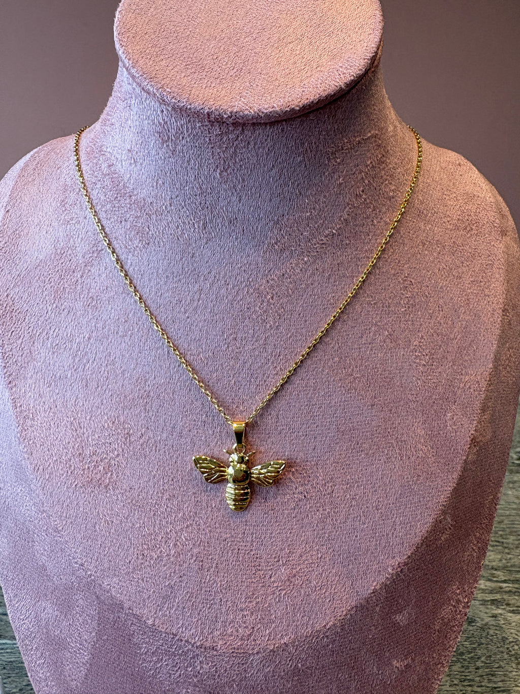 Bee Necklace, 18K Gold Plated Steel
