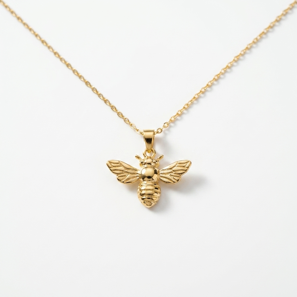 Bee Necklace, 18K Gold Plated Steel