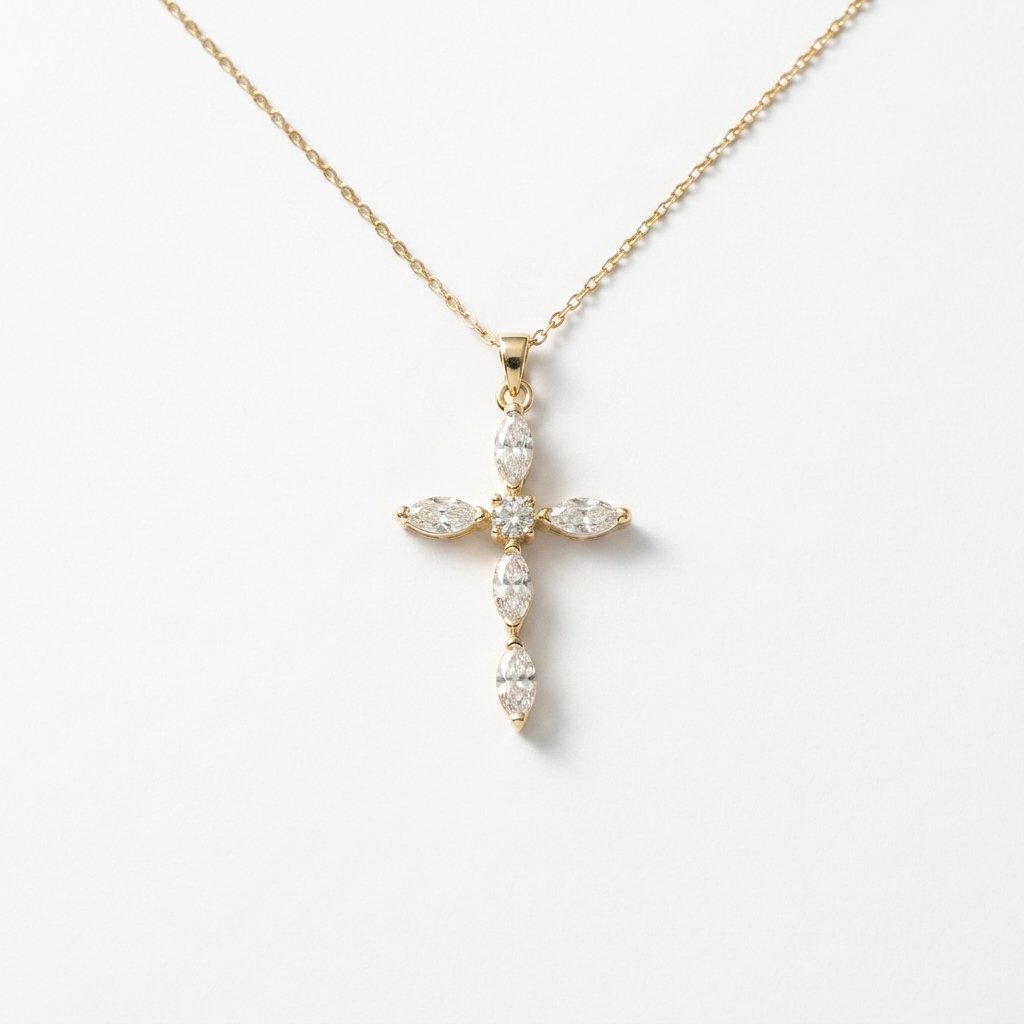 18K Gold Plated Steel Cross Necklace