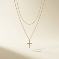 Crosses Necklace, 18K Gold Plated Steel stacked with two chains