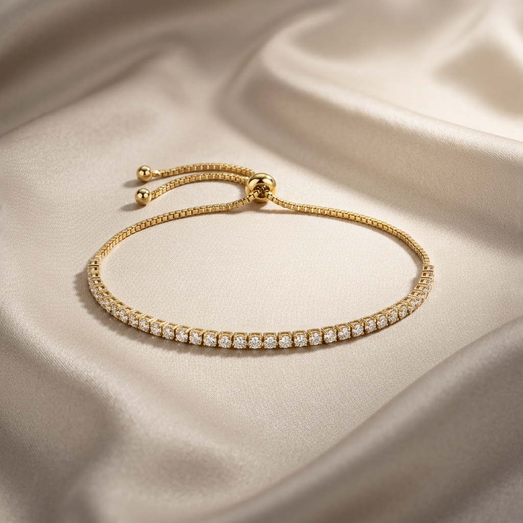 Tennis Bracelet, 18K Gold Plated Brass
