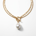 Necklace 18K Gold Plated Steel with pearl T bar