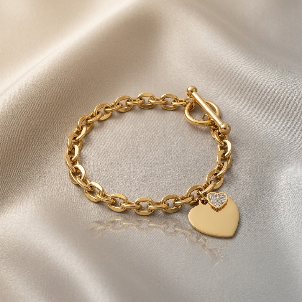 Hearts Bracelet, 18K Gold Plated Steel