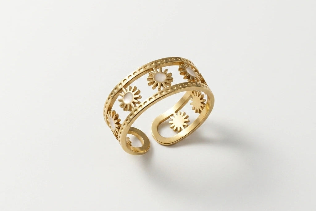 Flower Meadow Ring, 18K Gold Plated Steel